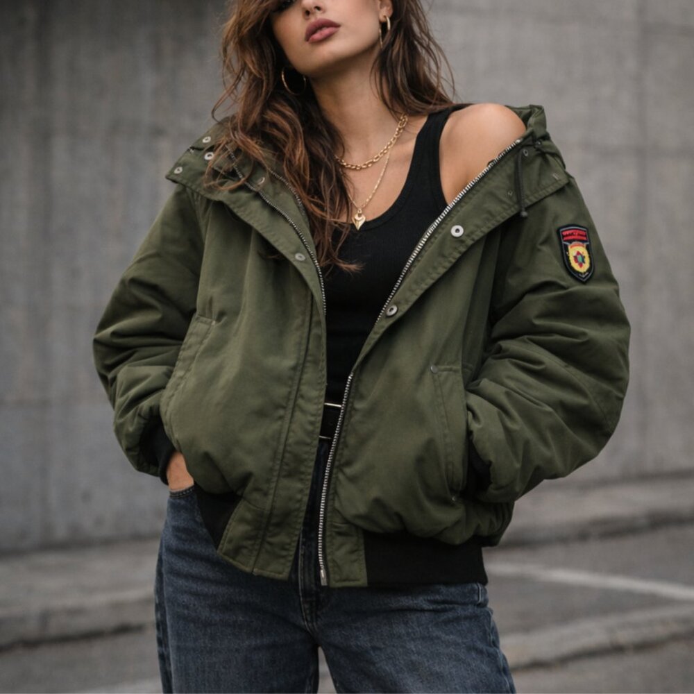 NWOT Oppenheimer Bomber Flight Jacket | Army Green | Size Large | Military Chic